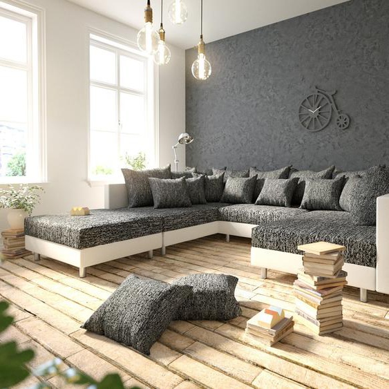 Canapé panoramique Clovis Blanc Noir modulable avec tabouret, Design Canapés panoramiques, Couch Loft, Modulsofa, modular