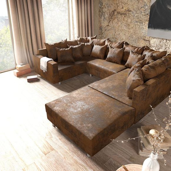 Canapé-panoramique Clovis marron look antique Tabouret modulable avec accoudoirs, Design Canapés panoramiques, Couch Loft, Modulsofa, modular