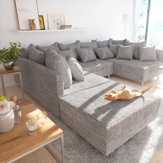 Canapé-panoramique Clovis modulable gris clair tissu structuré tabouret, Design Canapés panoramiques, Couch Loft, Modulsofa, modular