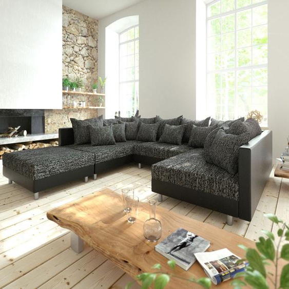 Canapé-panoramique Clovis Noir modulable avec tabouret, Design Canapés panoramiques, Couch Loft, Modulsofa, modular