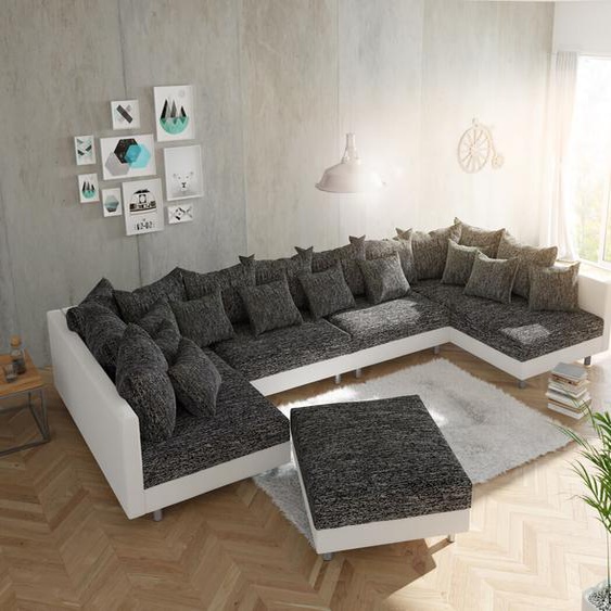Canapé-Panoramique Clovis XL Blanc Noir Avec Tabouret Modulable, Design Canapés panoramiques, Couch Loft, Modulsofa, modular