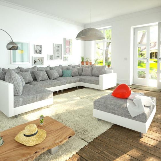 Canapé-panoramique Clovis XL Tabouret blanc gris clair Accoudoir Modulable, Design Canapés panoramiques, Couch Loft, Modulsofa, modular