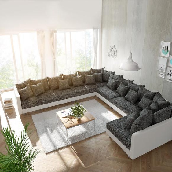 Canapé Panoramique Clovis XXL blanc noir pouf gauche, Design Canapés panoramiques, Couch Loft, Modulsofa, modular