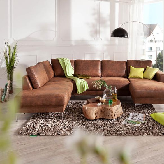 Canapé-panoramique-design Silas 300x200 marron look antique pouf gauche, Canapés panoramiques, Designer Sofa