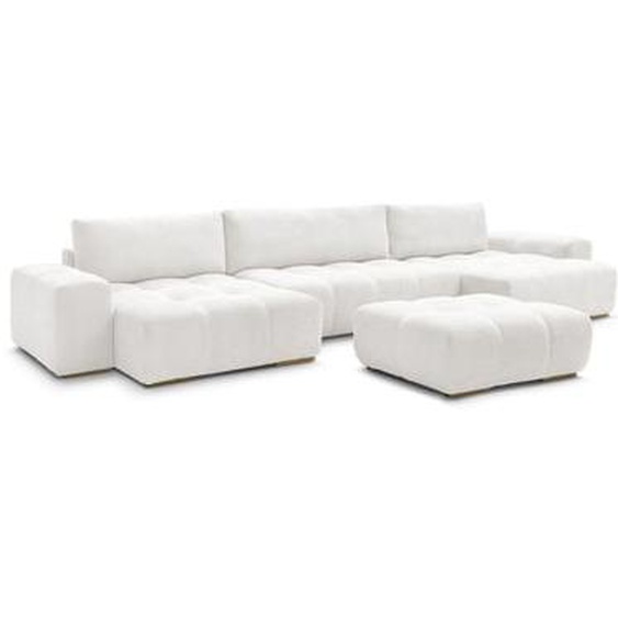 Canapé panoramique fixe ANAKIN tissu bouclette avec pouf