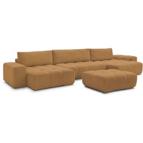 Canapé panoramique fixe ANAKIN tissu bouclette avec pouf