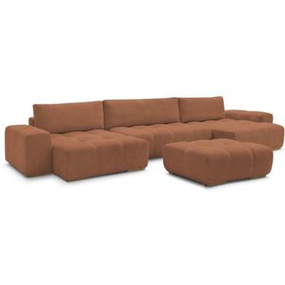 Canapé panoramique fixe ANAKIN tissu bouclette avec pouf
