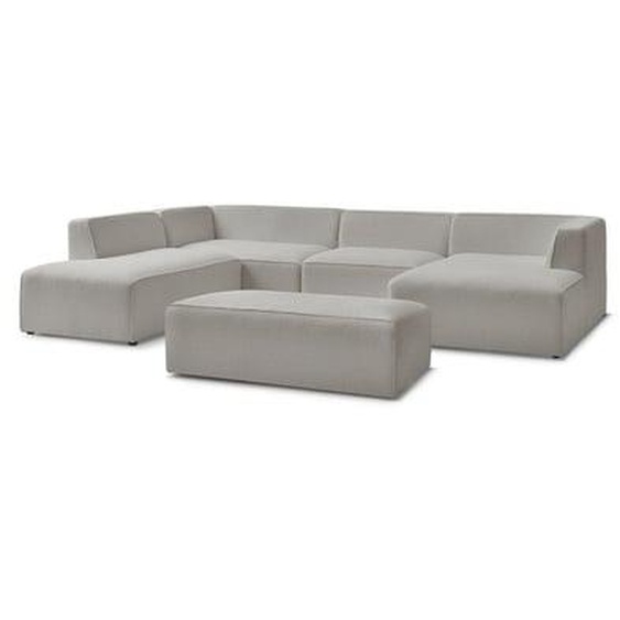 Canapé panoramique fixe MEGEVE avec pouf tissu bouclette