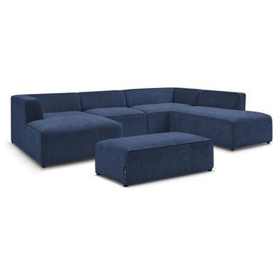 Canapé panoramique fixe MEGEVE avec pouf tissu texturé