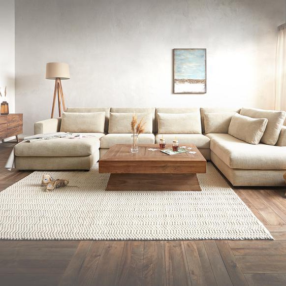 Canapé panoramique Isla 430x226 cm chenille beige chaise longue à droite, Canapés panoramiques