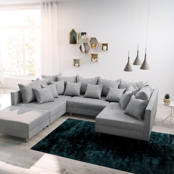 Canapé-panoramique modulable Clovis gris salon tissu plat tabouret, Design Canapés panoramiques, Couch Loft, Modulsofa, modular