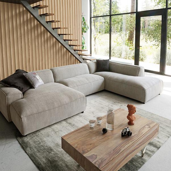 Canapé-panoramique Tenso 380x230 cm chenille beige méridienne droite, Canapés panoramiques