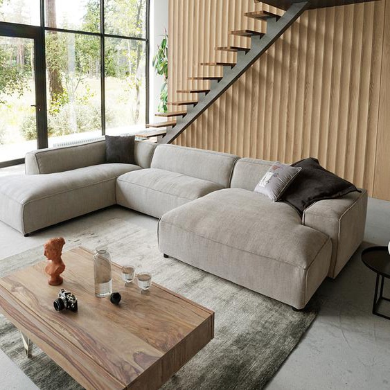 Canapé-panoramique Tenso 380x230 cm chenille beige méridienne gauche, Canapés panoramiques