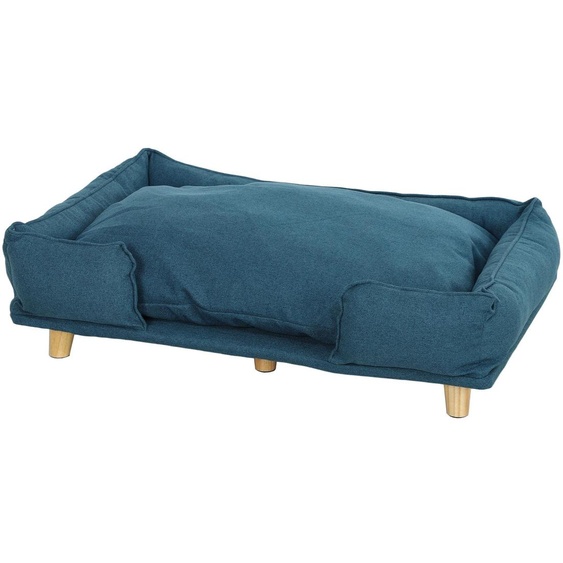 Canapé pour animaux de compagnie en bois de pin, lit pour chien avec coussin amovible, couleur bleu | Pattes en bois surélevées | Rembourrage de 8 cm | 96 x 66 x 24 cm
