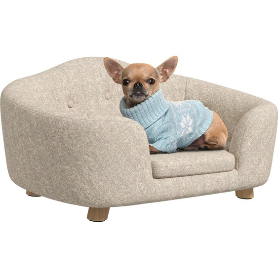 Canapé pour chien avec coussin et dossier, lit pour chien et canapé pour chat, en peluche, mousse et bois de pin, blanc crème | 70 x 47 x 30 cm | jusquà 4,5 kg | Style canapé