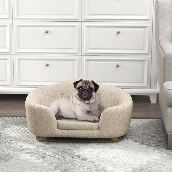 Canapé pour chien avec coussin et dossier, lit pour chien et canapé pour chat, en peluche, mousse et bois de pin, blanc crème | 70 x 47 x 30 cm | jusquà 4,5 kg | Style canapé