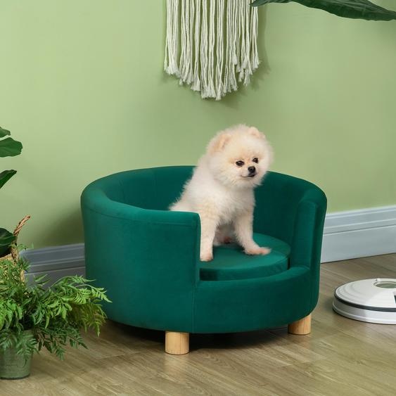 Canapé pour chien avec dossier, coussin lavable, canapé pour chat en flanelle, couleur verte | 65 x 64 x 37 cm | pour les animaux jusquà 4,5 kg | pieds en bois de bouleau