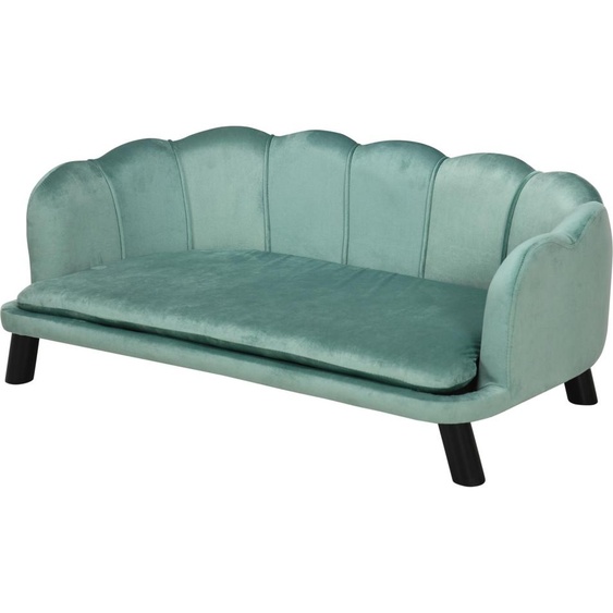 Canapé pour chien Fortuna Lai Canapé pour animaux avec dossier et pieds en bois, revêtement doux, canapé pour chat vert, 98,5 x 60,5 x 35,5 cm pour des moments de détente confortables