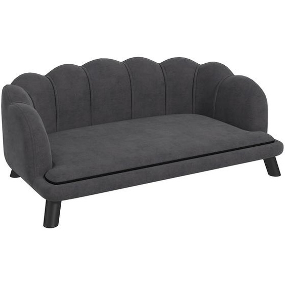 Canapé pour chien Moonbite avec dossier, dimensions 98,5 x 60,5 cm, forme en coquille nacrée, rembourrage en mousse 28D, pieds en bois massif, pour chiens jusquà 25 kg, en polyester, couleur gris foncé