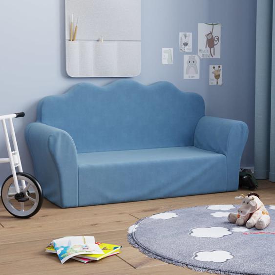 Canapé pour enfants 2 places bleu peluche douce