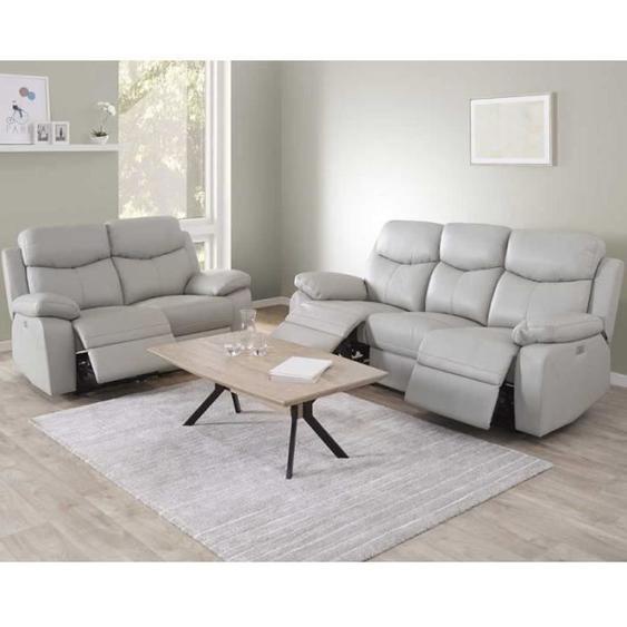 Canapé Relax 3P + Canapé Relax 2P Cuir gris clair - BATO - L 211 x l 93 x H 99
