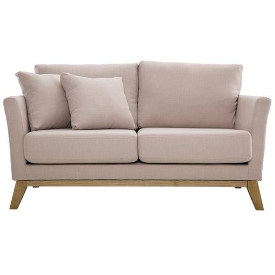 Canapé scandinave déhoussable 2 places en tissu rose et bois clair OSLO