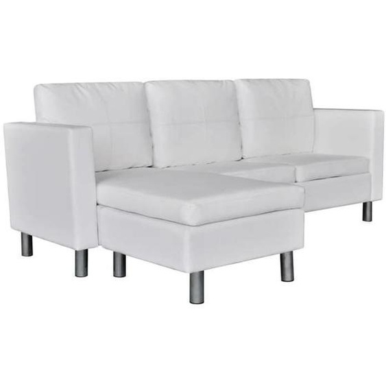 Canape sectionnel a 3 places cuir synthetique blanc
