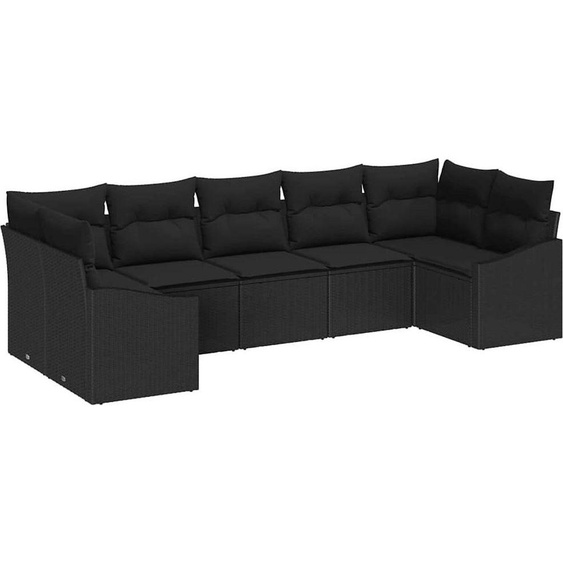 Canapé Set avec coussins 7 pcs Noir Poly Rattan