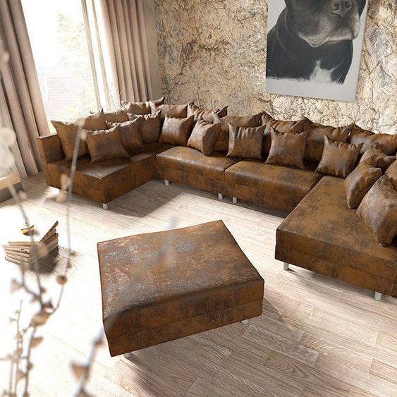 Canapé-panoramique Clovis XL marron look antique tabouret modulaire, Design Canapés panoramiques, Couch Loft, Modulsofa, modular