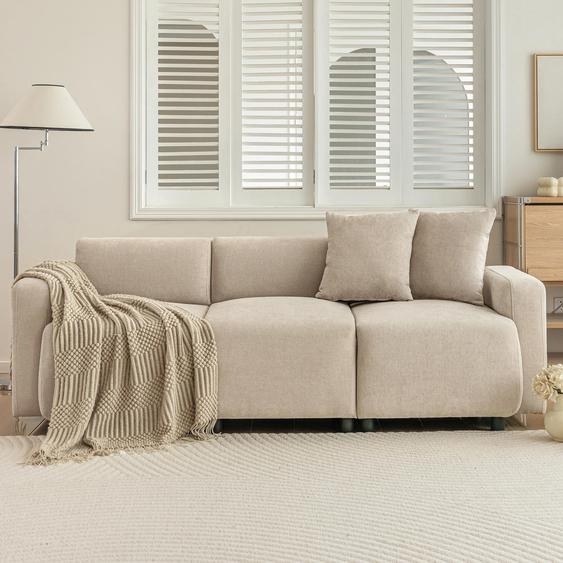 Canapé trois places, design moderne, rembourré, confortable, idéal pour un salon, dimensions : 211 x 67 x 71 cm, couleur beige