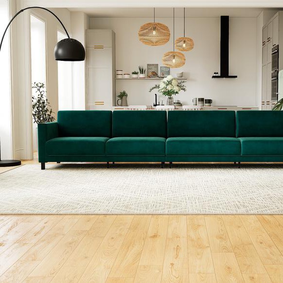 Canapé Velours - Bleu Pétrole, modèle épuré, canapé pour salon, en tissu avec pieds personnalisables - 384 x 75 x 98 cm, modulable