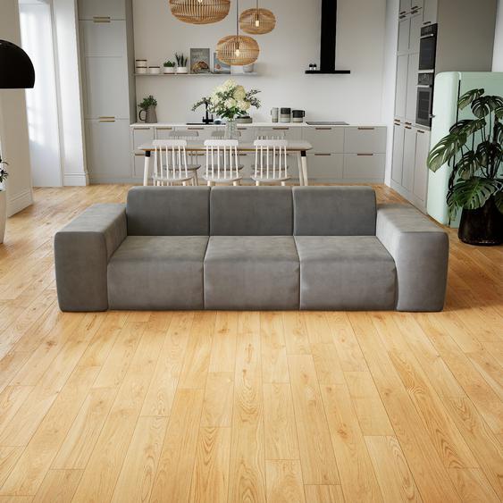 Canapé Velours - Grège, forme arrondie, canapé bas et profond pour salon, en tissu sans pieds - 246 x 72 x 107 cm, modulable