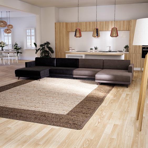 Canapé Velours - Gris Pierre/Gris Taupe, modèle épuré, canapé pour salon, en tissu avec pieds personnalisables - 425 x 75 x 162 cm, modulable