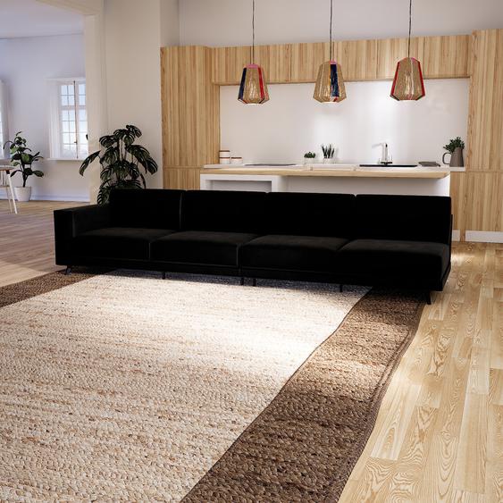 Canapé Velours - Noir, modèle épuré, canapé pour salon, en tissu avec pieds personnalisables - 344 x 75 x 98 cm, modulable