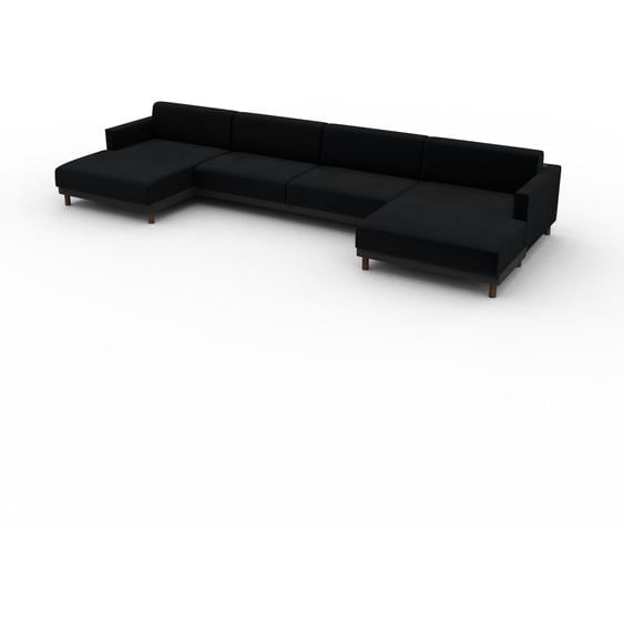 Canapé Velours - Noir, modèle épuré, canapé pour salon, en tissu avec pieds personnalisables - 424 x 75 x 162 cm, modulable