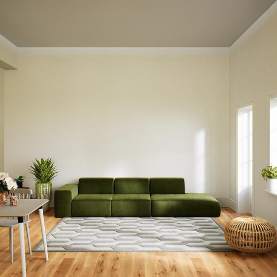 Canapé Velours - Vert Olive, forme arrondie, canapé bas et profond pour salon, en tissu sans pieds - 318 x 72 x 107 cm, modulable