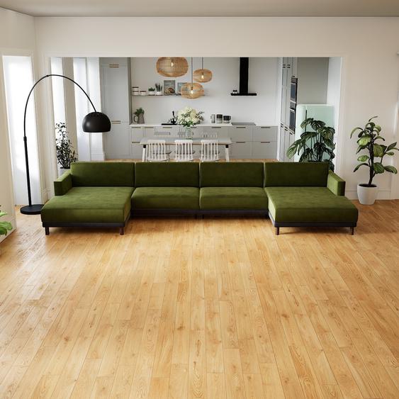 Canapé Velours - Vert Olive, modèle épuré, canapé pour salon, en tissu avec pieds personnalisables - 424 x 75 x 162 cm, modulable