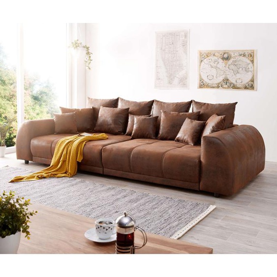 Canapé Violetta 310x135 cm marron aspect antique avec coussin grand canapé, Grands canapés