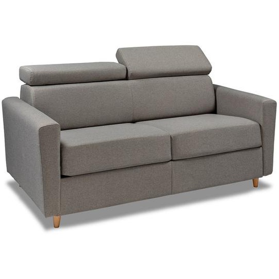 Canapé WAGRAM convertible express matelas 16 cm sommier métal 140 cm têtières ajustables tissu tweed luna gris silex