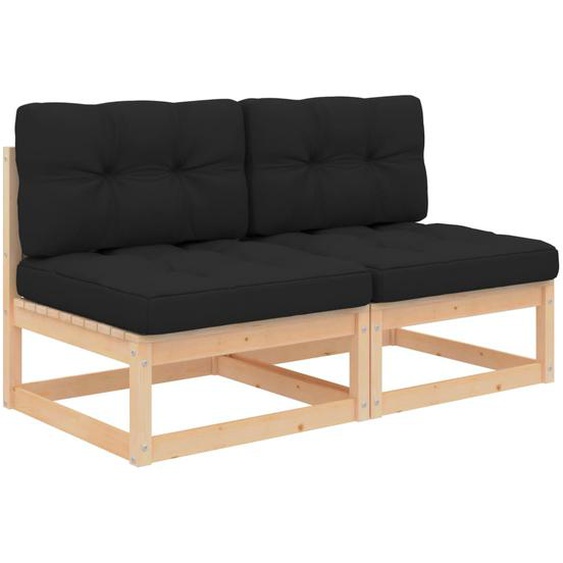 Canapés centraux de jardin coussins 2 pcs Bois de pin massif