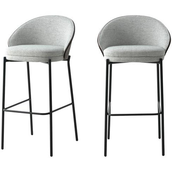 Canelas - Lot de 2 chaises de bar en tissu et métal 76,5cm - Couleur - Gris clair