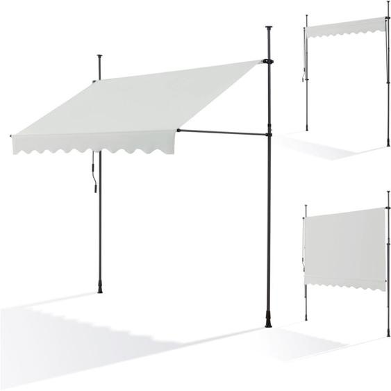 Canopée Auvent rétractable beige 3m Store Manuel Balcon Exterieur sans Percer avec Marquise Soleil terrasse Hauteur réglable