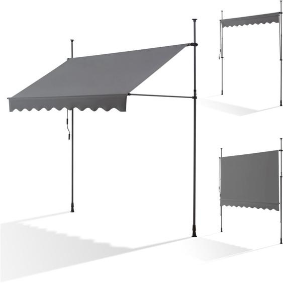 Canopée Auvent rétractable Gris 3m Store Manuel Balcon Exterieur sans Percer avec Marquise Soleil terrasse Hauteur réglable