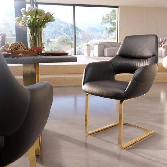 Cantilever Yago-Flex avec accoudoirs cuir véritable noir cantilever plat or, Chaises de salle à manger