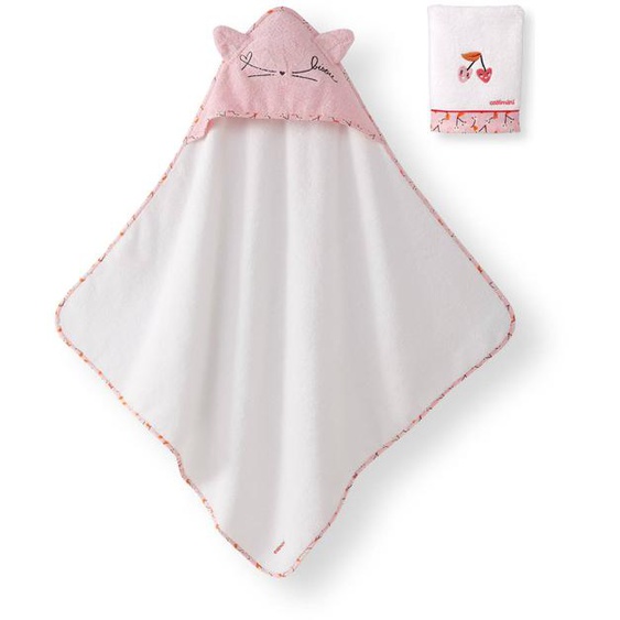 Cape De Bain À Capuche Pour Bébé Et Gant De Toilette Coton Rose