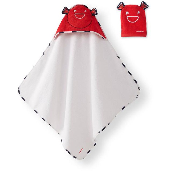 Cape De Bain À Capuche Pour Bébé Et Gant De Toilette Coton Rouge