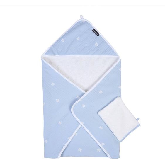 Cape De Bain + Gant 80 X 80 Cm Fleur Bleu