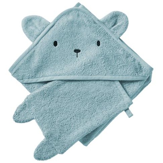 Cape de bain + gant de toilette BIO* bleu océan