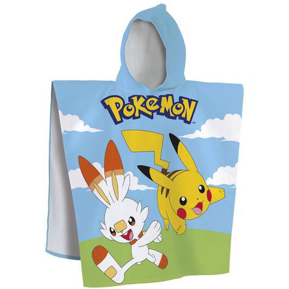 Cape De Bain Imprimée 100% Coton, Pokemon Grass Bleu Ciel