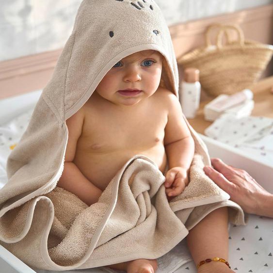 Cape de bain / Serviette à capuche Bébé et Enfant, avec coton recyclé sable